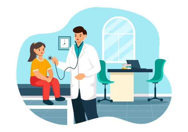 Male doctor checking little girl health  Illustration