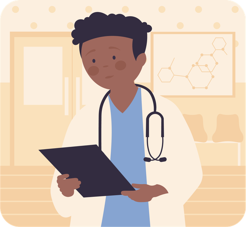 Male doctor checking medical report  Illustration