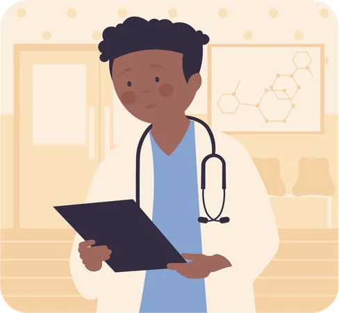 Male doctor checking medical report  Illustration