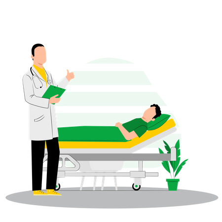 Male doctor checking patient on hospital bed  イラスト