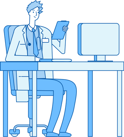 Male doctor checking patient report  Illustration