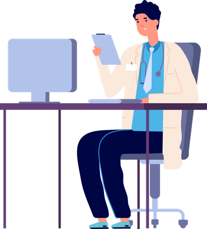 Male doctor checking patient report  Illustration