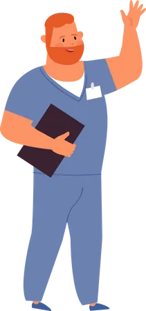 Male doctor checking patient report Illustration