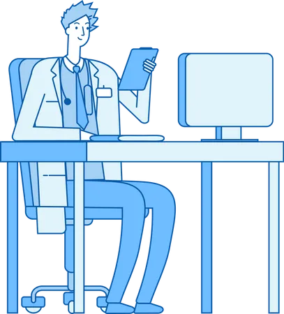 Male doctor checking patient report  Illustration