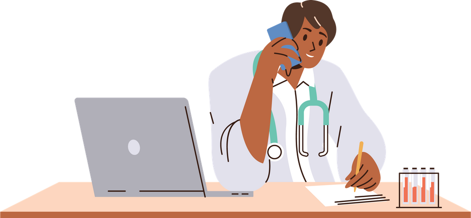Male doctor consulting with patient remotely  Illustration