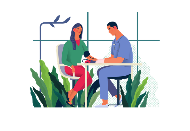 Male doctor doing blood pressure checkup  Illustration