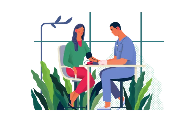 Male doctor doing blood pressure checkup  Illustration