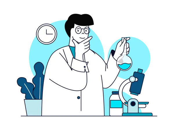 Male doctor doing chemical experiment  Illustration