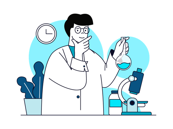 Male doctor doing chemical experiment  Illustration