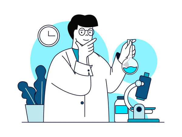 Male doctor doing chemical experiment  Illustration