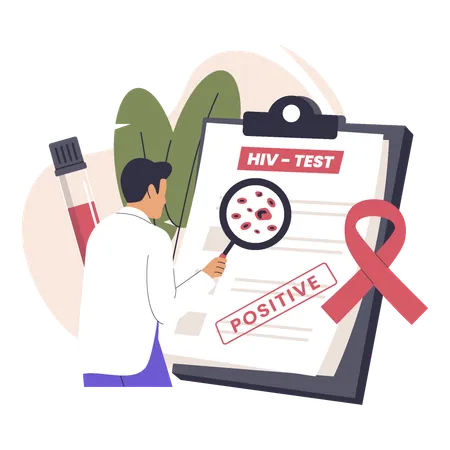 Hiv 테스트를 하는 남자 의사  일러스트레이션