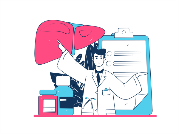 Male Doctor Doing Liver Checkup Prescription  Illustration