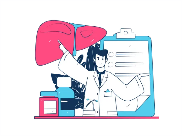 Male Doctor Doing Liver Checkup Prescription  Illustration