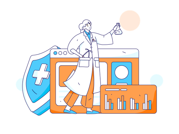 Male doctor doing medical research  Illustration