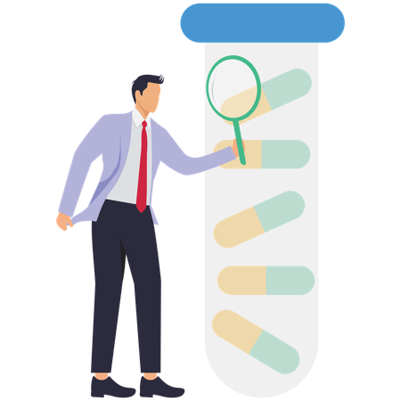 Male doctor doing medicine research using Magnifying Glass  Illustration
