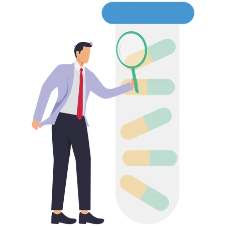 Male doctor doing medicine research using Magnifying Glass  Illustration