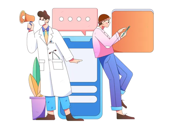 Male doctor doing online medical announcement  Illustration
