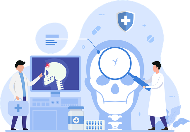 Male doctor doing skull research  Illustration