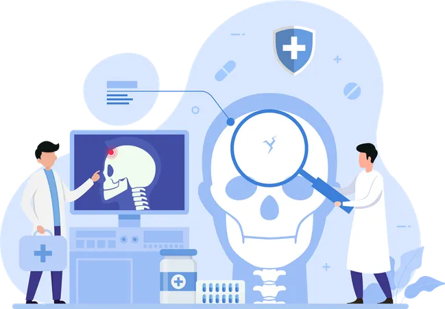 Male doctor doing skull research  Illustration