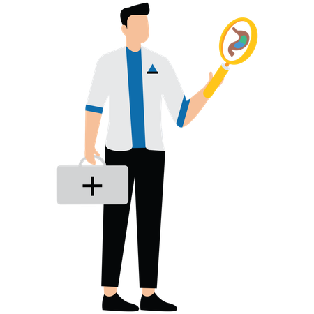 Male doctor doing Stomach heartburn research  Illustration