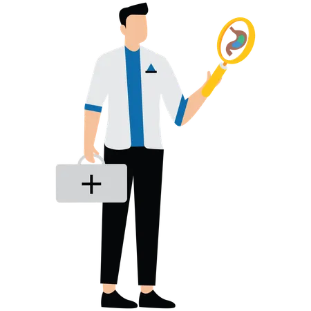 Male doctor doing Stomach heartburn research  Illustration