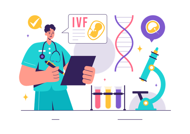 Male doctor doing work on In Vitro Fertilization  Illustration