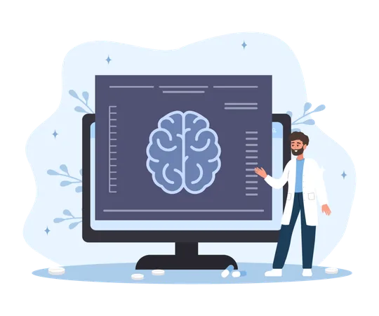 Male doctor examine MRI scan  Illustration