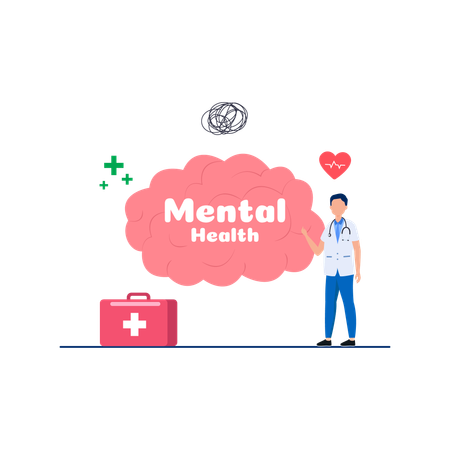 Male Doctor explaining about Mental Health  Illustration