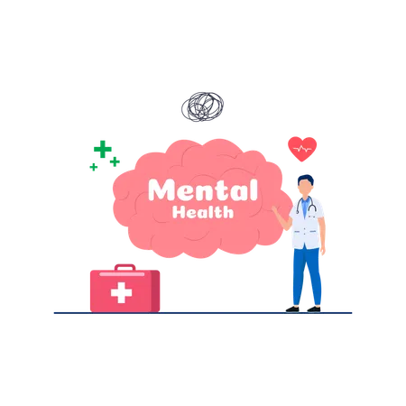 Male Doctor explaining about Mental Health  Illustration