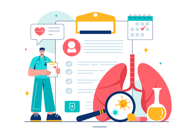 Male doctor find lungs virus  Illustration