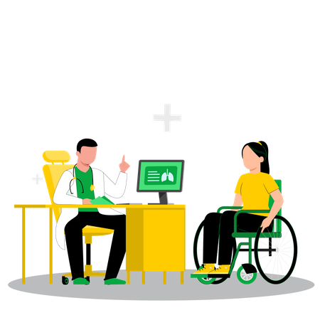 Male doctor give advice to disabled patient  Illustration