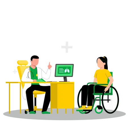 Male doctor give advice to disabled patient  Illustration