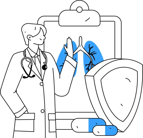 Male doctor giving advice for healthy lungs  Illustration