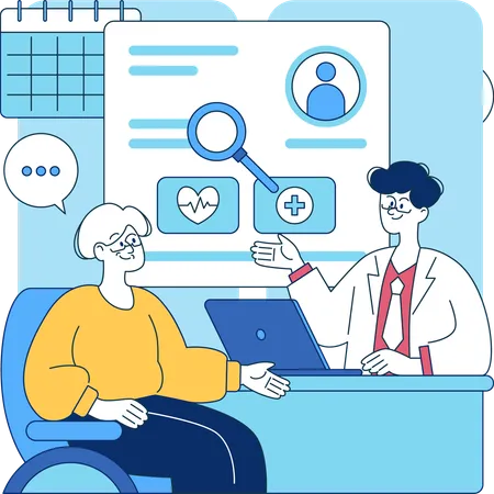 Male doctor giving medical advice to old woman  Illustration