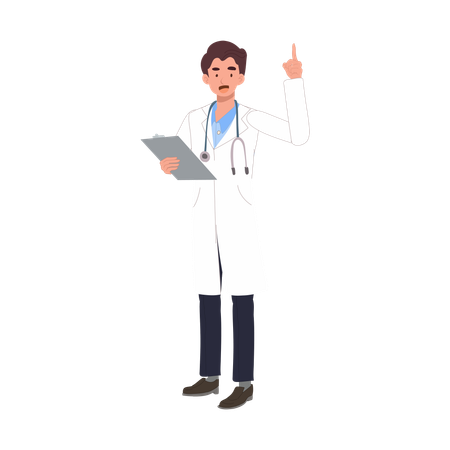 クリップボードを持って医学的な説明をしている男性医師  イラスト