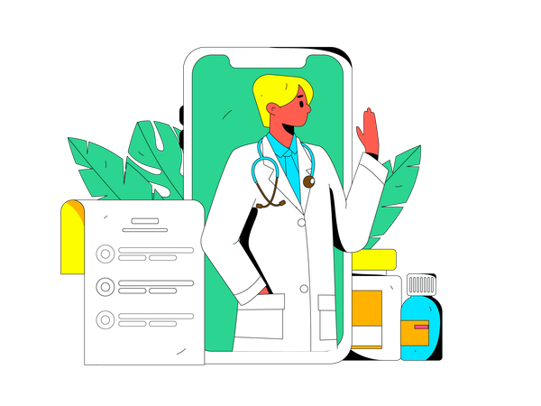 Male doctor giving medicine advice  Illustration