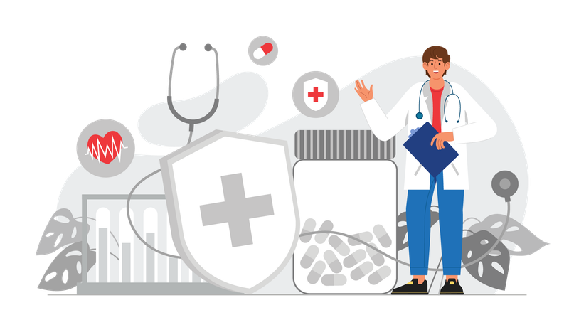 Male doctor giving medicine prescription  Illustration