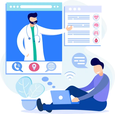 Male doctor giving online consultation  Illustration