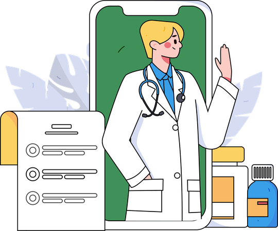 Male doctor giving online medical service  Illustration