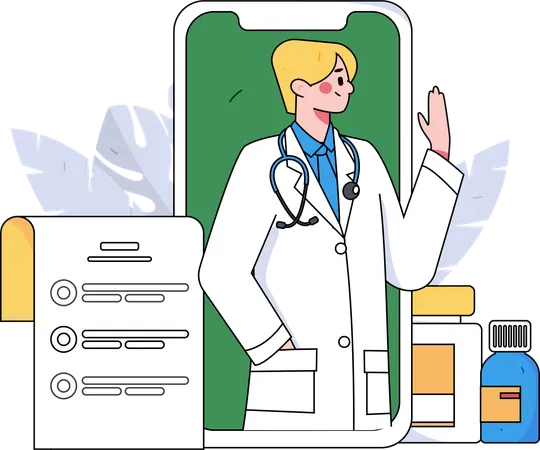 Male doctor giving online medical service  Illustration