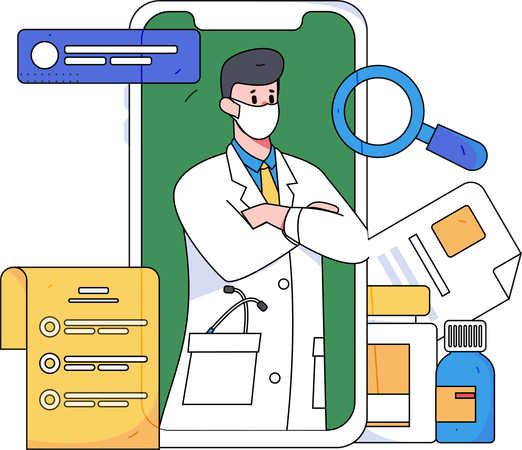 Male doctor giving online medical service  Illustration