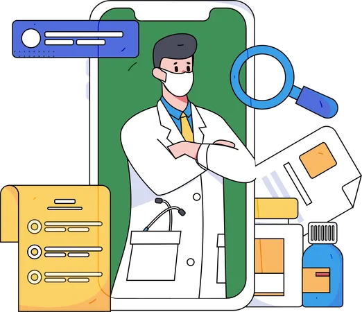 Male doctor giving online medical service  Illustration