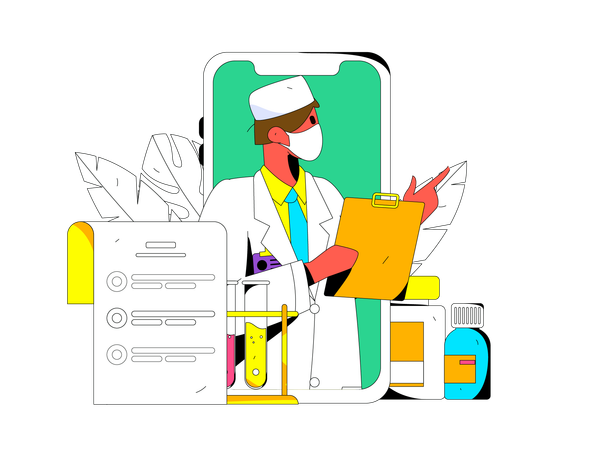 Male doctor giving online medicine  Illustration
