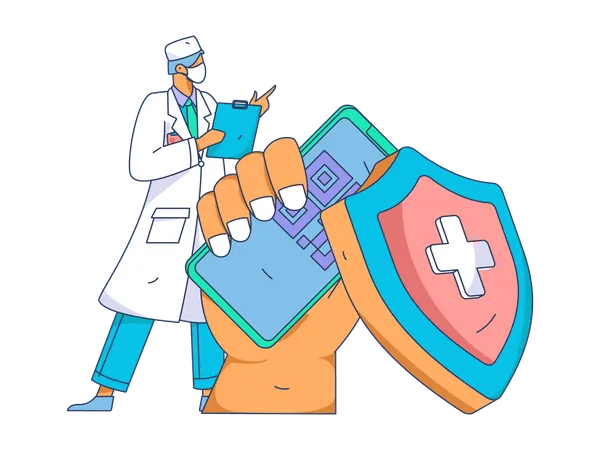Male doctor giving online medicine  Illustration
