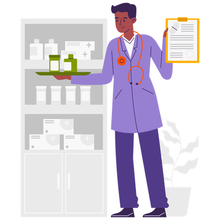 Male doctor giving Pharmacy prescription  Illustration