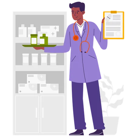 Male doctor giving Pharmacy prescription  Illustration