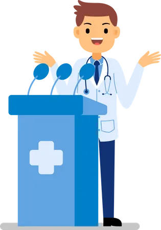 Male doctor giving speech in medical conference  Illustration