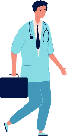 Male doctor holding briefcase Illustration