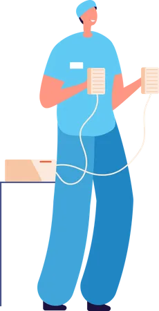 Male doctor holding defibrillator  Illustration