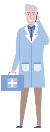 Male doctor holding first aid kit  Illustration